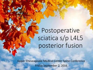 Postoperative
sciatica s/p L4L5
posterior fusion
Upper Cheseapeake Medical Center Spine Conference
Friday September 2, 2016
 