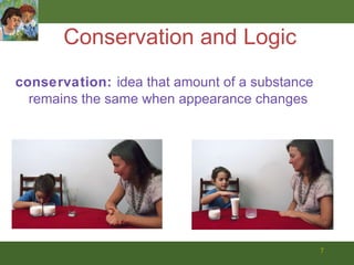 Conservation and Logic conservation:  idea that amount of a substance remains the same when appearance changes 