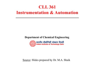 CLL 361
Instrumentation & Automation
Department of Chemical Engineering
Source: ݺߣs prepared by Dr. M.A. Shaik
 