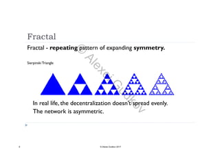 Fractal
Fractal - repeating pattern of expanding symmetry.
Sierpinski Triangle
In real life, the decentralization doesn’t spread evenly.
The network is asymmetric.The network is asymmetric.
9 © Alexei Gudkov 2017
©
AlexeiG
udkov
 