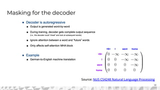 Masking for the decoder
38
Source: NUS CS4248 Natural Language Processing
 