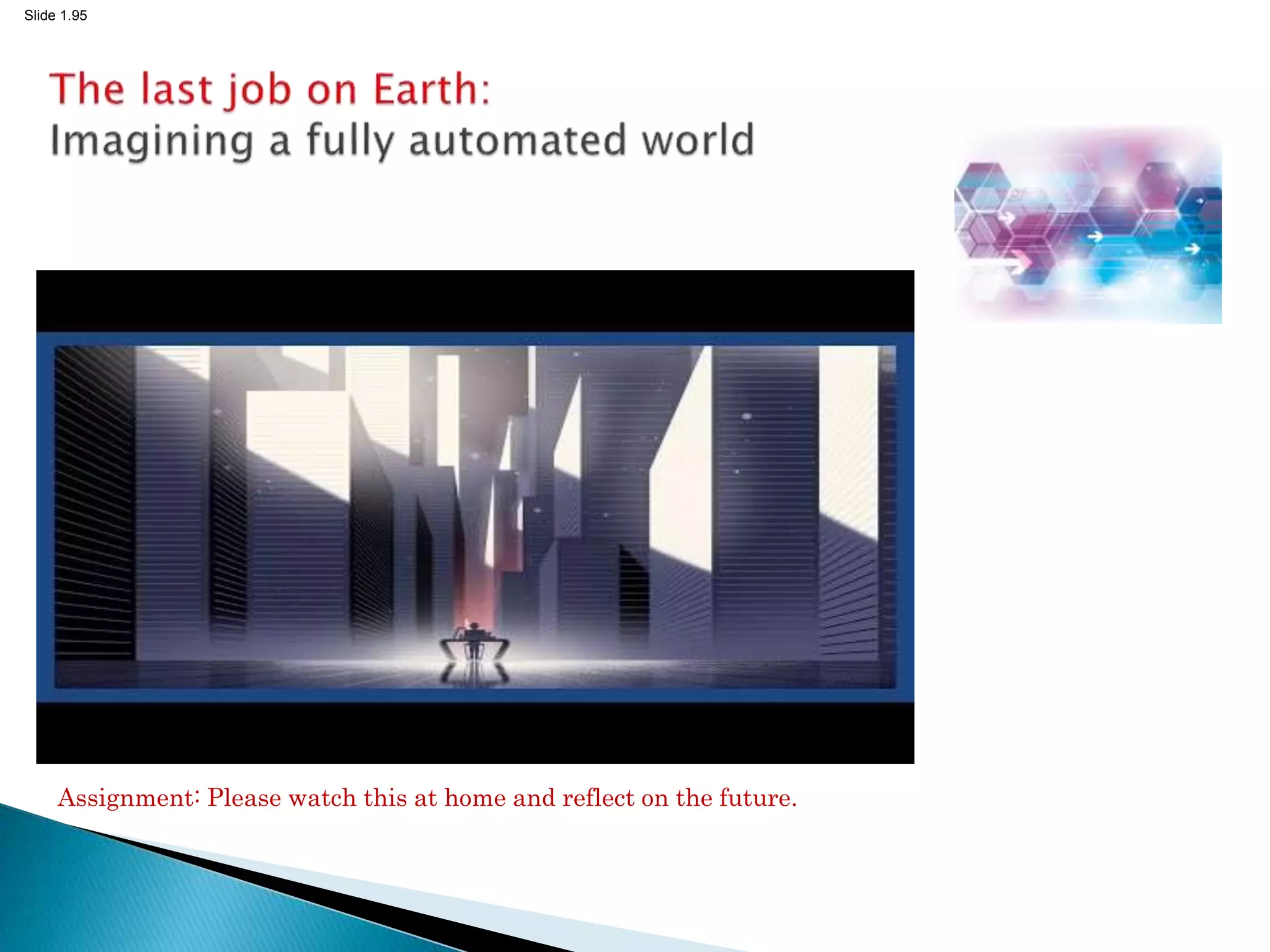 Slide 1.95
95
Assignment: Please watch this at home and reflect on the future.
 
