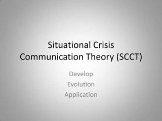 Situational Crisis
Communication Theory (SCCT)
           Develop
          Evolution
         Application
 