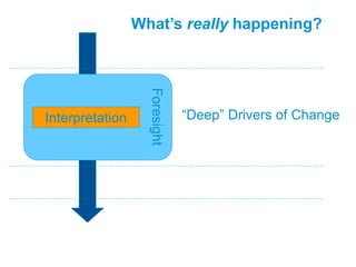 Interpretation
Foresight
“Deep” Drivers of Change
What’s really happening?
 
