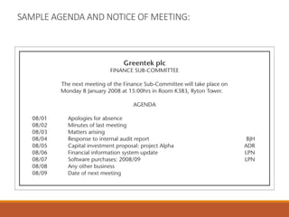 SAMPLE AGENDA AND NOTICE OF MEETING:
 