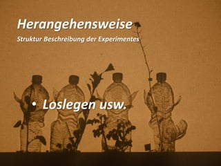 Herangehensweise
Struktur Beschreibung der Experimentes
• Loslegen usw.
 