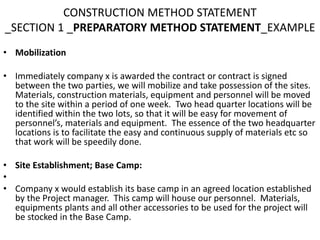 Mobilization Method Statement Lecture slides4; Construction Project Planning | PPTX