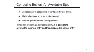  Unnecessary if accounting records are free of errors.
 Made whenever an error is discovered.
 Must be posted before cl...