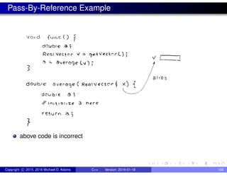 Pass-By-Reference Example
above code is incorrect
Copyright c 2015, 2016 Michael D. Adams C++ Version: 2016-01-18 150
 
