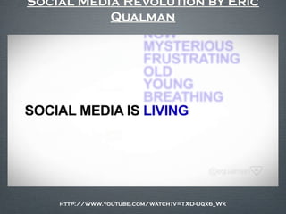 Social Media Revolution by Eric
Qualman

http://www.youtube.com/watch?v=TXD-Uqx6_Wk

 