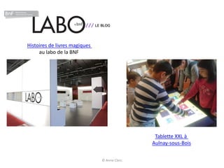 Histoires de livres magiques
au labo de la BNF
Tablette XXL à
Aulnay-sous-Bois
© Anne Clerc
 