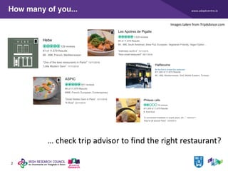 www.adaptcentre.ie
2
How many of you...
… check trip advisor to find the right restaurant?
Images taken from TripAdvisor.com
 