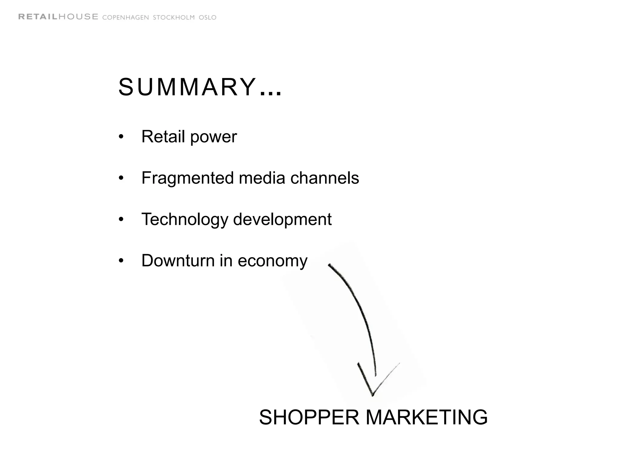 SUMMARY…
• Retail power
• Fragmented media channels
• Technology development
• Downturn in economy
SHOPPER MARKETING
 