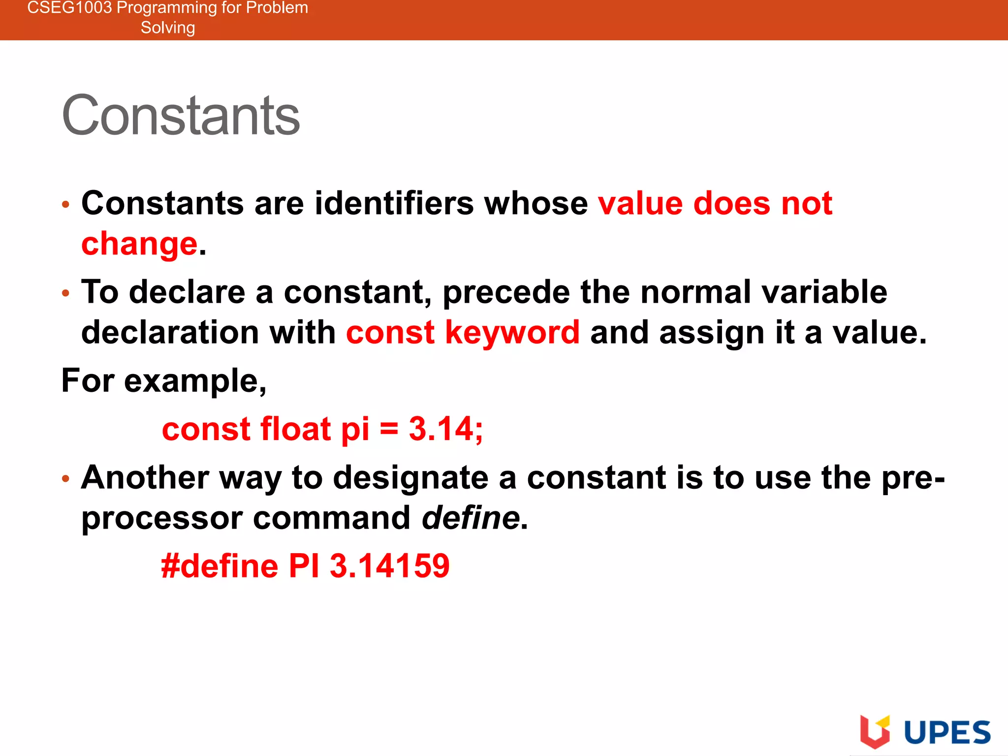 Programming for Problem Solving Unit 2 | PPT