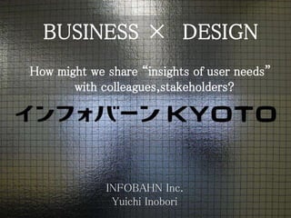 BUSINESS × DESIGN
How might we share “insights of user needs”
with colleagues,stakeholders?
INFOBAHN Inc.
Yuichi Inobori
 
