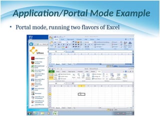 Application/Portal Mode Example
• Portal mode, running two flavors of Excel
 