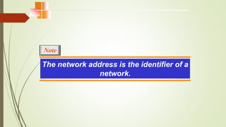 The network address is the identifier of a
network.
Note
 