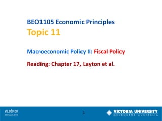 BEO1105 Economic Principles

Topic 11
Macroeconomic Policy II: Fiscal Policy

Reading: Chapter 17, Layton et al.

1

 