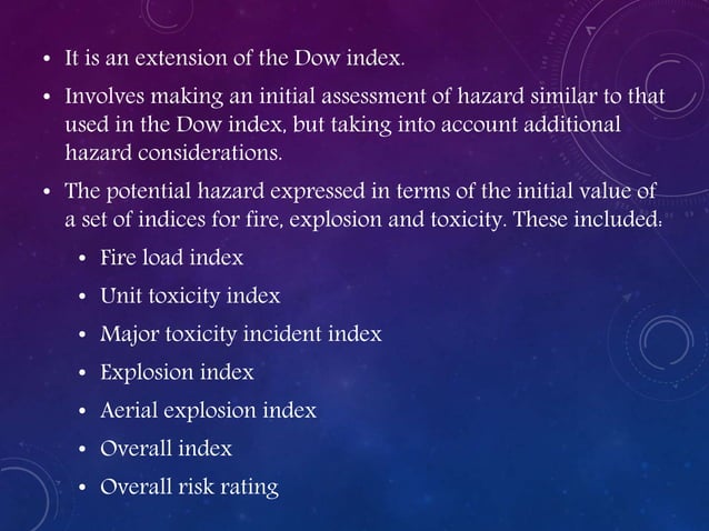 Dow Fire and Explosion Index (Dow F&EI) and Mond Index | PPTX | Stocks ...