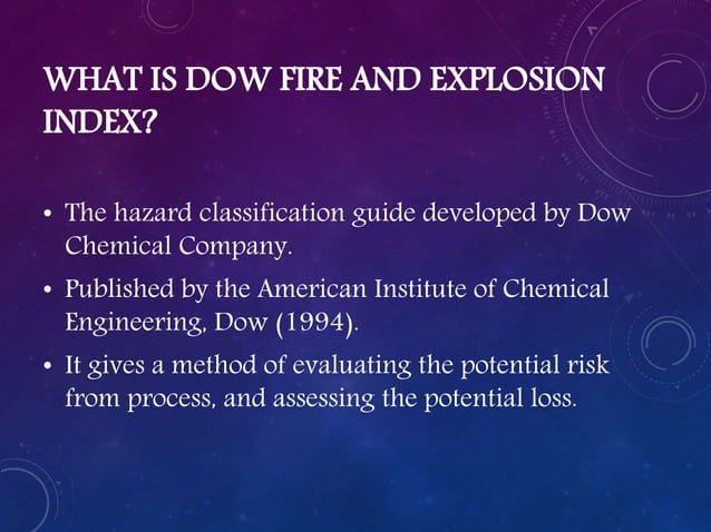Dow Fire and Explosion Index (Dow F&EI) and Mond Index | PPTX | Stocks ...