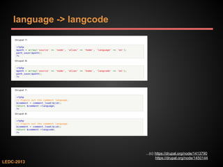 language -> langcode

...(c) https://drupal.org/node/1413790
https://drupal.org/node/1450144

LEDC-2013

 