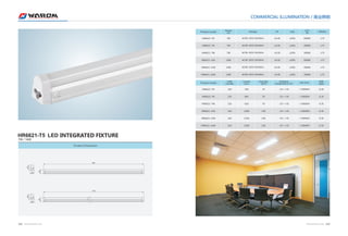 Product model 
HR6621-7W 
HR6621-14D 
HR6621-14N 
HR6621-14W 
Product model 
COMMERCIAL ILLUMINATION / 商业照明 
Power 
(w) Voltage PF 
≥0.95 
≥0.95 
≥0.95 
≥0.95 
≥0.95 
≥0.95 
THD 
≤20% 
≤20% 
≤20% 
≤20% 
≤20% 
≤20% 
CCT 
(K) 
6000K 
4000K 
CRI(Ra) 
≥75 
≥75 
≥75 
≥75 
≥75 
≥75 
HR6621-7D 
HR6621-7N 
AC90-265V 50/60Hz 
AC90-265V 50/60Hz 
AC90-265V 50/60Hz 
AC90-265V 50/60Hz 
AC90-265V 50/60Hz 
AC90-265V 50/60Hz 
HR6621-7D 130 700 70 -25～+55 ＞50000H 0.20 
HR6621-7N 
HR6621-7W 
HR6621-14D 
HR6621-14N 
HR6621-14W 
7W 
7W 
7W 
14W 
14W 
14W 
3000K 
120 
110 
130 
120 
110 
665 
630 
1400 
1330 
1260 
70 
70 
140 
140 
140 
temperature (℃) Life (Hrs) NW 
0.20 
0.20 
0.30 
0.30 
0.30 
6000K 
4000K 
3000K 
LPW 
(Lm/W) 
Lumen 
(Lm) 
Chip Qty 
(pcs) 
Ambient 
(Kgs) 
-25～+55 
-25～+55 
-25～+55 
-25～+55 
-25～+55 
＞50000H 
＞50000H 
＞50000H 
＞50000H 
＞50000H 
HR6621-T5 LED INTEGRATED FIXTURE 
7W / 14W 
24 
30 
24 
30 
Product Dimension 
595 
24 
1176 
24 
131 WWW.WAROM.COM WWW.WAROM.COM 132 
 