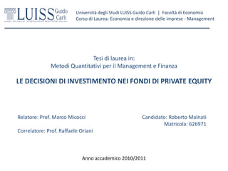 Le decisioni di investimento nei fondi di private equity | PPTX