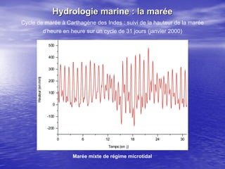Cycle de marée à Carthagène des Indes : suivi de la hauteur de la marée
d’heure en heure sur un cycle de 31 jours (janvier...