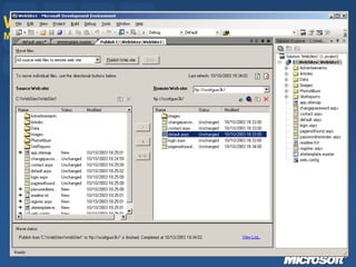Web Development in Visual Studio Major Improvements for Whidbey Built-in ASP.NET Web Server (no IIS required) Only allows local browser requests  Automatic shutdown when VS IDE is closed Publish Web Easily synchronize/publish webs to remote servers 