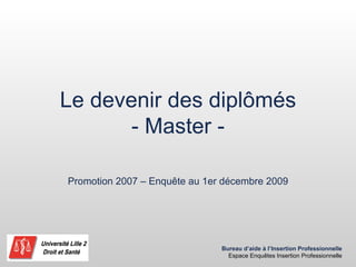 Le devenir des diplômés - Master - Promotion 2007 – Enquête au 1er décembre 2009 