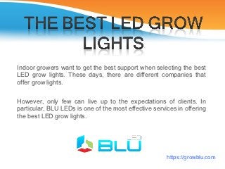 Indoor growers want to get the best support when selecting the best
LED grow lights. These days, there are different companies that
offer grow lights.

However, only few can live up to the expectations of clients. In
particular, BLU LEDs is one of the most effective services in offering
the best LED grow lights.




                                                       https://growblu.com
 