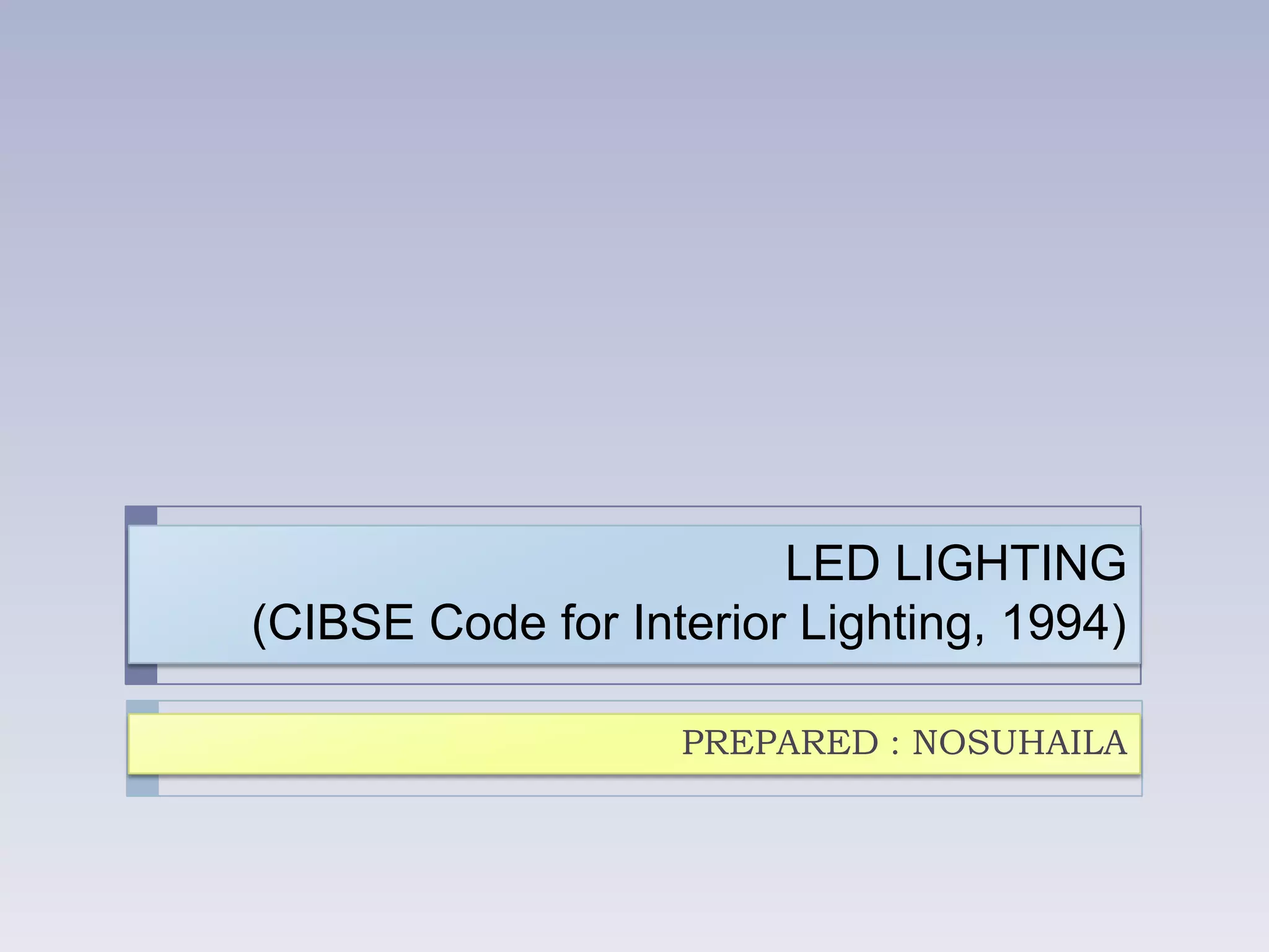 Led Lighting (CIBSE Code for Interior Lighting, 1994) PPT