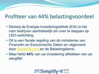 LED-TL verlichting verbruikt 8, 18 of 23 Watt = 60 tot 90 % minder	dan gewone TL-buis, zelfs minder dan een spaarlamp. Goed voor het milieu en uw energienota, zeker als u bedenkt dat de	energietarieven jaarlijks met minstens 2% stijgen!LED-TL lamp gaan minstens 10 keer langer mee dan 	standaard TL-buisGemiddelde levensduur van een LED-lamp is 50.000 branduren. 