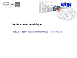 Le document numérique

Produire et décrire le document numérique : les identifiants
 