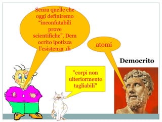 Senza quelle che oggi definiremo “inconfutabili prove scientifiche”, Democrito ipotizza l’esistenza  diatomiDemocrito"corpi non ulteriormente tagliabili" 