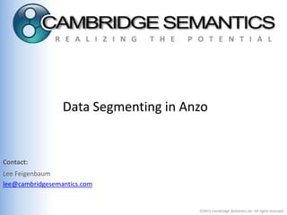 Data Segmenting in Anzo


Contact:
Lee Feigenbaum
lee@cambridgesemantics.com


                                      ©2011 Cambridge Semantics Inc. All rights reserved.
 