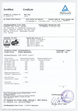 Led panel light tuv gs certification 