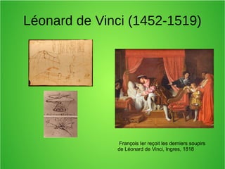 Léonard de Vinci (1452-1519)
François Ier reçoit les derniers soupirs
de Léonard de Vinci, Ingres, 1818
 