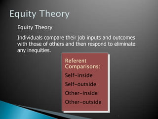 Characteristics of GoalsGoals should be specificGoals should be attainable but challengingGoals require commitmentGoals require feedbackGoal setting Theory ( Locke & Latham)