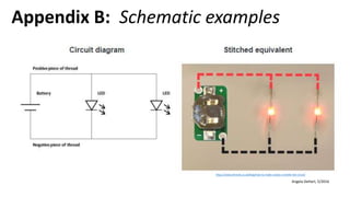 Appendix B: Schematic examples
https://www.kitronik.co.uk/blog/how-to-make-a-basic-e-textile-led-circuit/
Angela DeHart, 5/2016
 