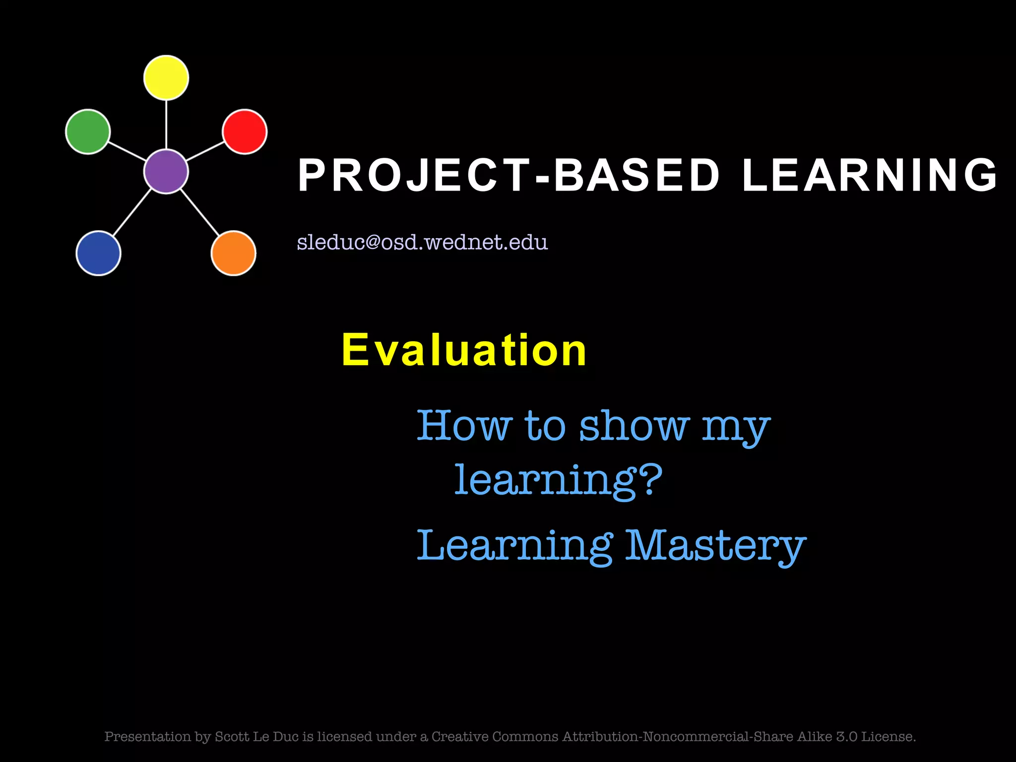 Evaluation How to show my learning? Learning Mastery 