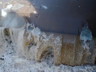 Ice floes on the weir