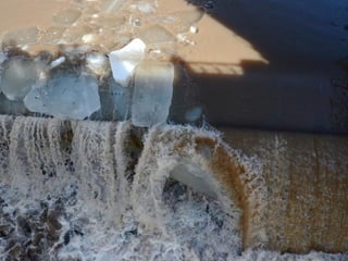 Ice floes on the weir
