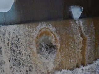 Ice floes on the weir