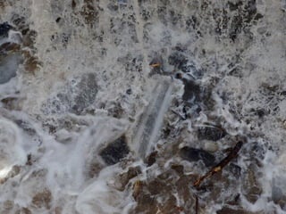 Ice floes on the weir