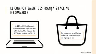 LE COMPORTEMENT DES FRANÇAIS FACE AU
E-COMMERCE
En 2014, 700 millions de
transactions en ligne ont été
effectuées. Une hau...