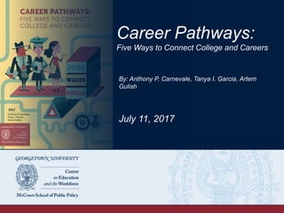 Career Pathways:
Five Ways to Connect College and Careers
By: Anthony P. Carnevale, Tanya I. Garcia, Artem
Gulish
July 11, 2017
 