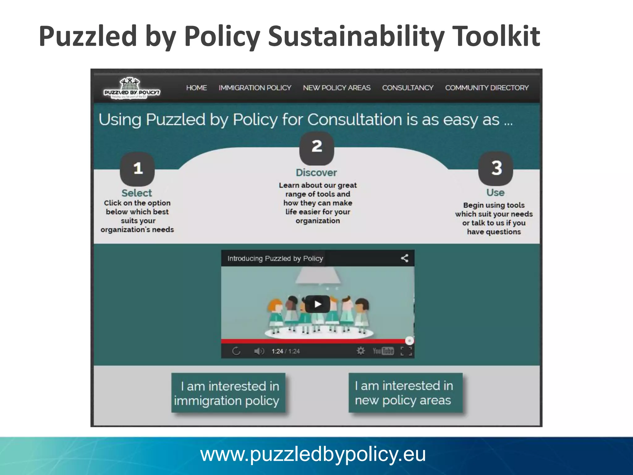 Puzzled by Policy Sustainability Toolkit

www.puzzledbypolicy.eu

 