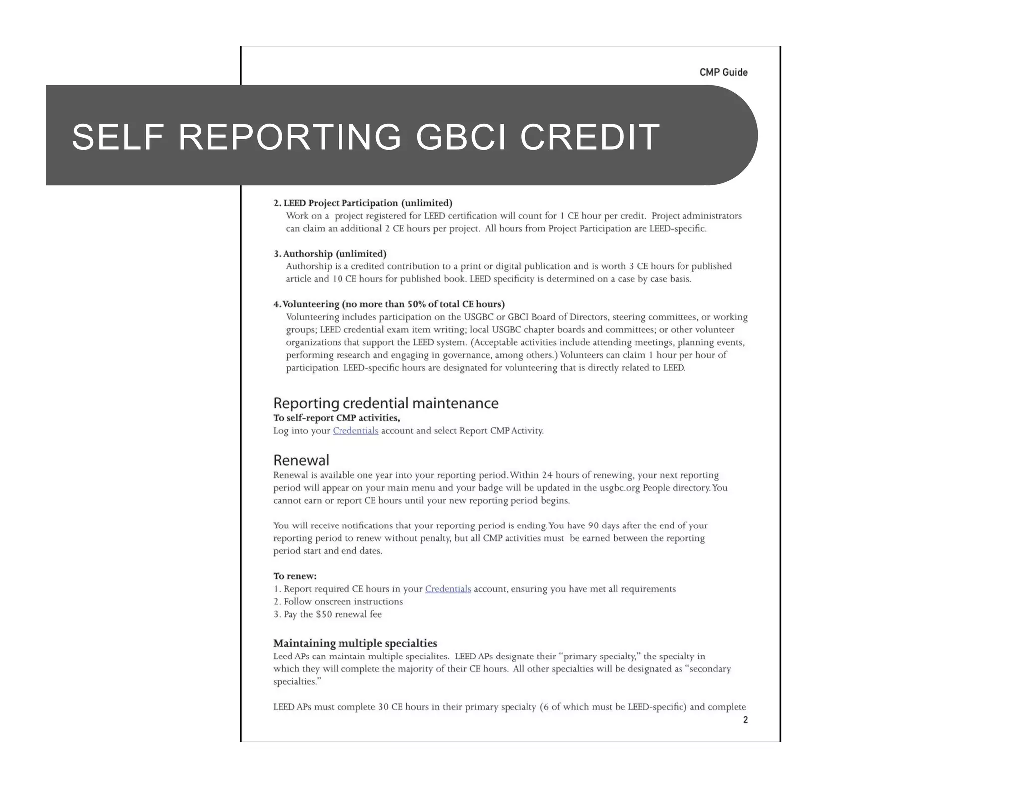 SELF REPORTING GBCI CREDIT
 