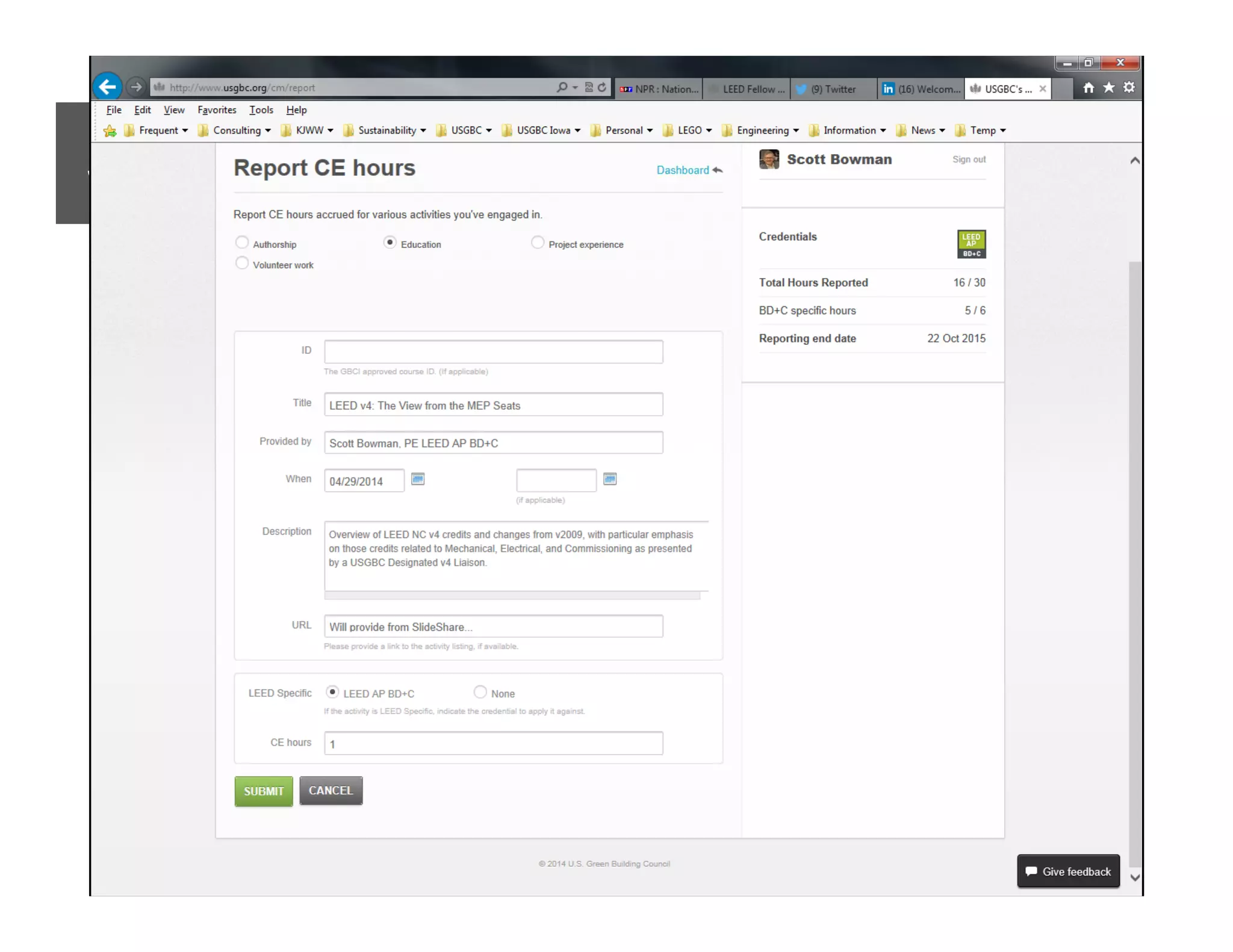 SELF REPORTING GBCI CREDIT
 